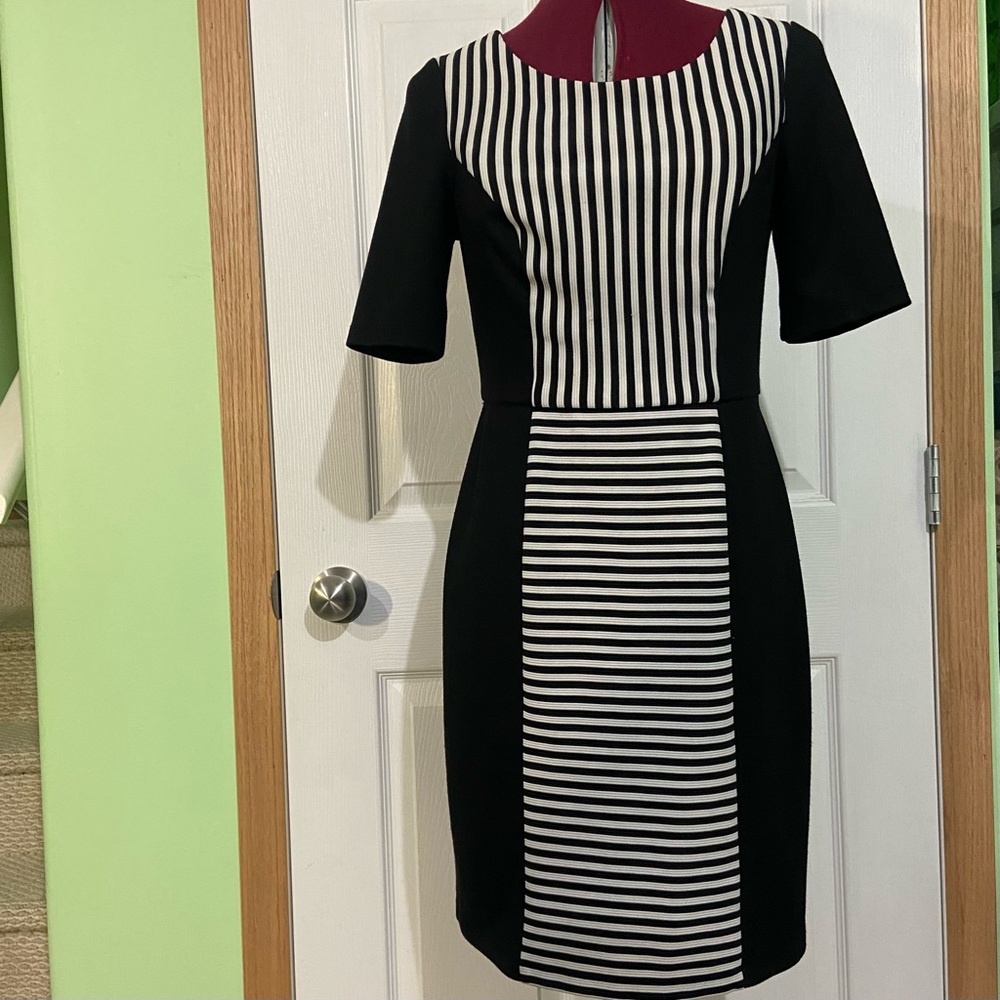 Ricki’s women black and white stripes colour block midi dress. Size S. Used.